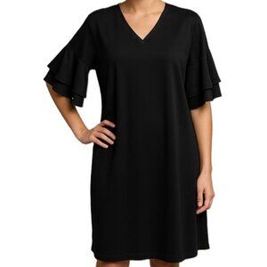 ELOQUII   BLACK SHORT RUFFLE BELL SLEEVE STRAINHT HEM CAREER SHIFT DRESS SIZE:18